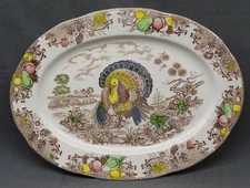 Vintage 16" x 12" Turkey Platter Hand Painted Japan Transferware Thanksgiving #2