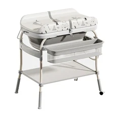 2-in-1 Baby Bathtub & Changing Table, Adjustable Height Folding Diaper Statio...