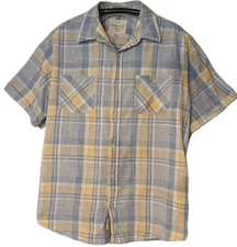 Weatherproof Vintage Mens Large Short Sleeve Dress Casual Original Yellow Blue