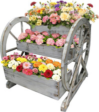 Rustic 3-Tier Wooden Wagon Planter Box for Indoor  Outdoor Plants