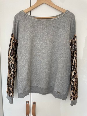 Boss Orange, Fancy Sweatshirt, grau mit Paillettenärmeln,M stylish animal print