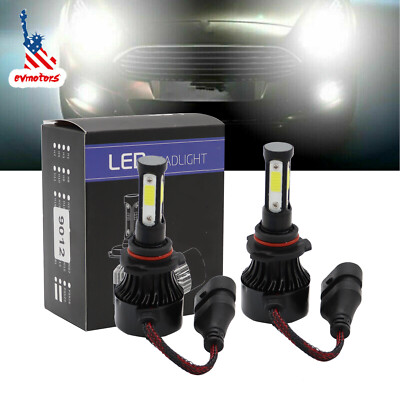 Pair 4-sides 9012 LED Headlight Bulbs Kit High Low Beam Super Bright 6500K White