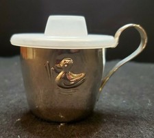 Silver Plated Child Baby's Sippy Cup with Duck Plastic Lid- Lovely Patina EXC