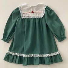 Vintage USA Girls 5 Holiday Green Lace Ruffle Dress Long Sleeve