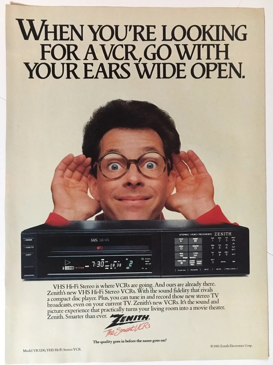Zenith VCR 1985 Vintage Print Ad 8x11 Inches Wall Decor | eBay