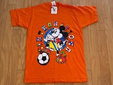 Vintage DEADSTOCK Disney Shirt Medium Orange Mickey & Co Soccer Graphic USA Made