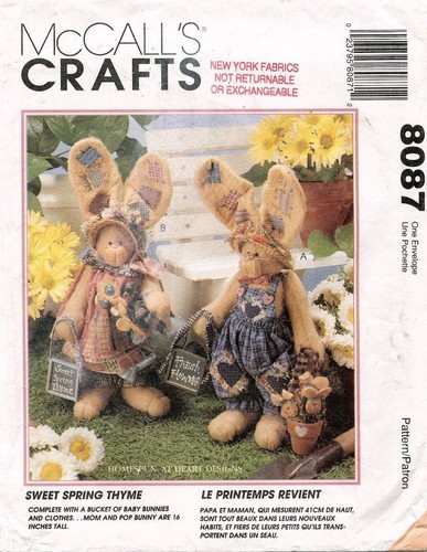 Vintage 90s McCall's 8087 Sewing Pattern Baby Bunnies and Clothes Size 16" UNCUT