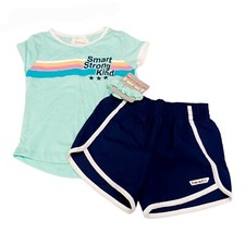 Hind Shorts Set w/Hair Scrunchie 5/6 Navy Blue Dolphin Shorts Mint Green T-Shirt
