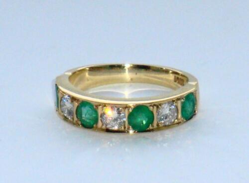 SUPERB LARGE HEAVY ANTIQUE VINTAGE 75pt 3/4ct DIAMOND & EMERALD 18ct GOLD RING - Picture 1 of 9