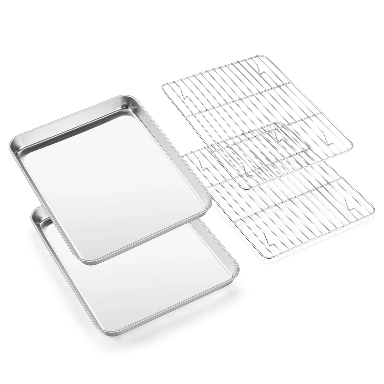 2 Pack Stainless Steel Baking Cookie Sheets with Wire Rack Set, 12.4x9.7x1 Inch