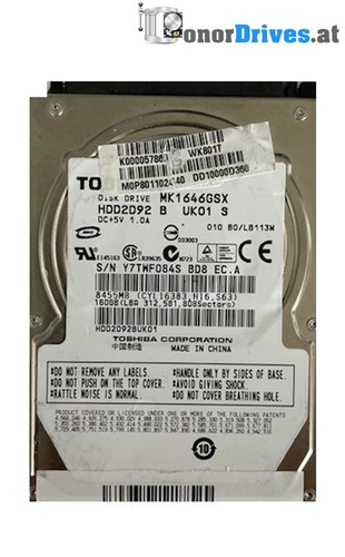 Toshiba - MK1646GSX - 160 GB - SATA - Pcb. G002217A*