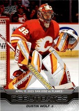 2023-24 Upper Deck Series 1  Debut Dates Dustin Wolf Rookie Calgary Flames #DD-5