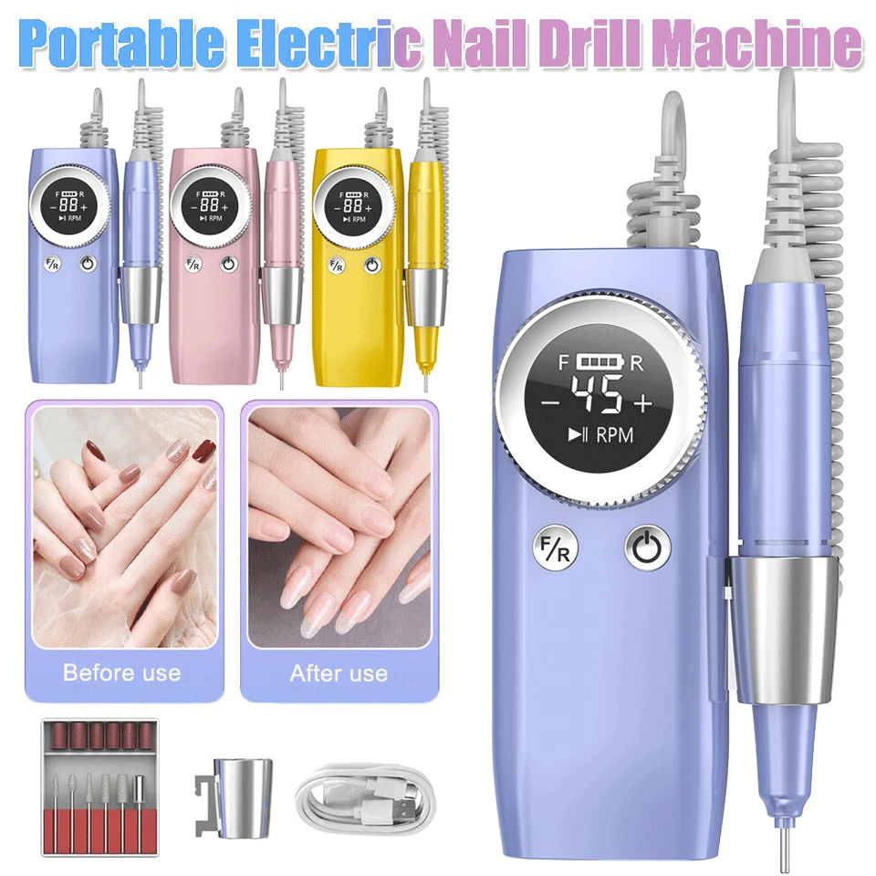 Taladro de uñas profesional recargable máquina de limar 45000 rpm portátil eléctrico EE. UU. Foto 2 de 4