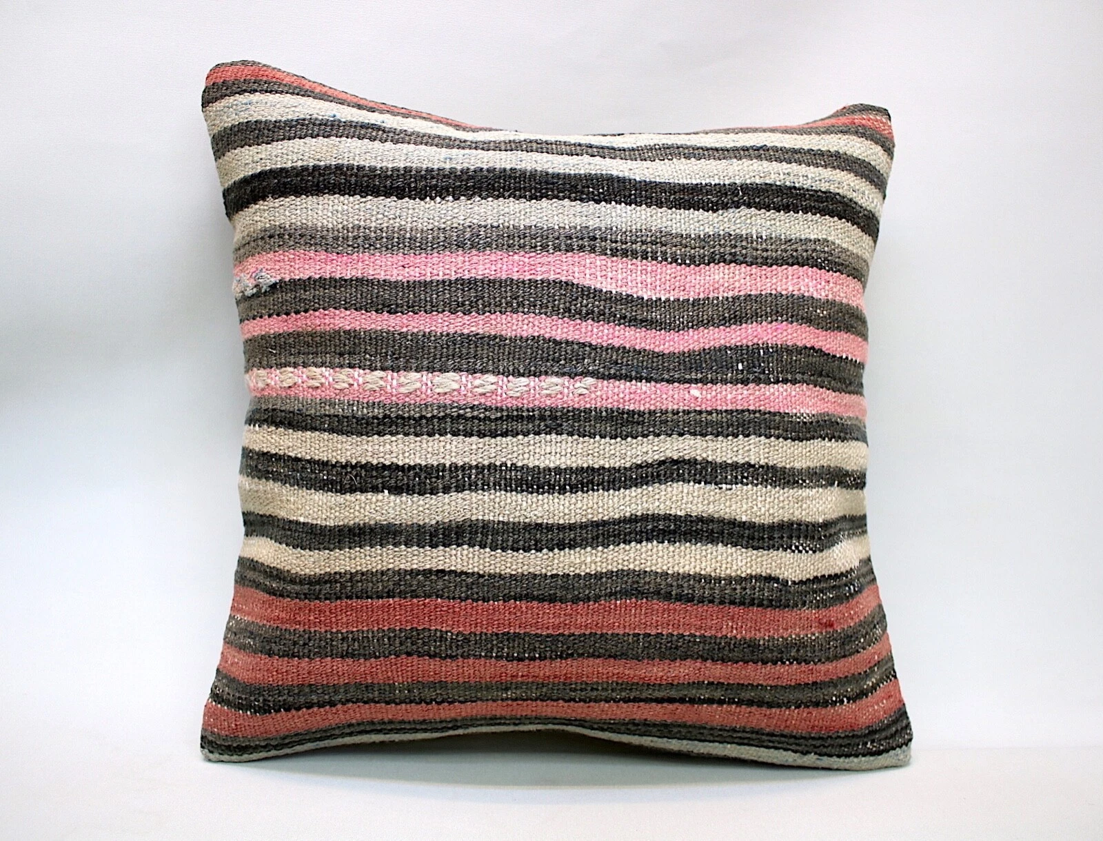 Kilim Square Pillow, 18x18 in, Decorative Throw Cushion, Handmade Vintage Pillow