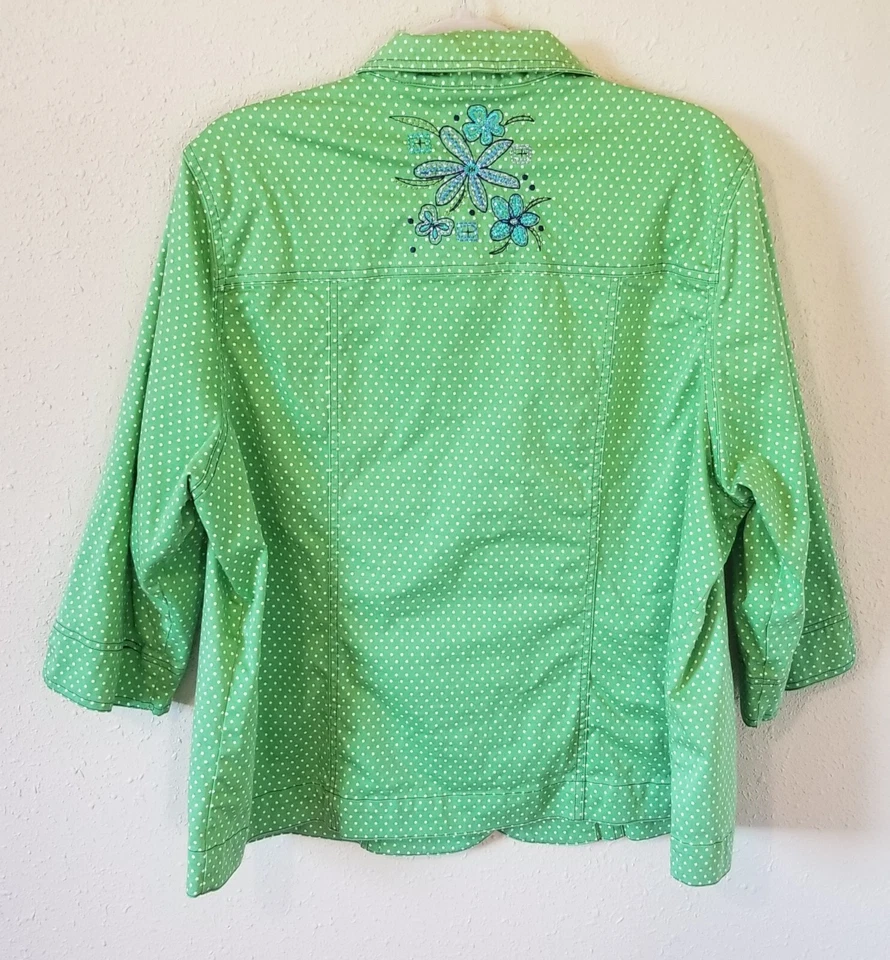 Koret Womens Jacket Size 1X Green White Dot Embroidery Stretch - Imagem 3 de 4