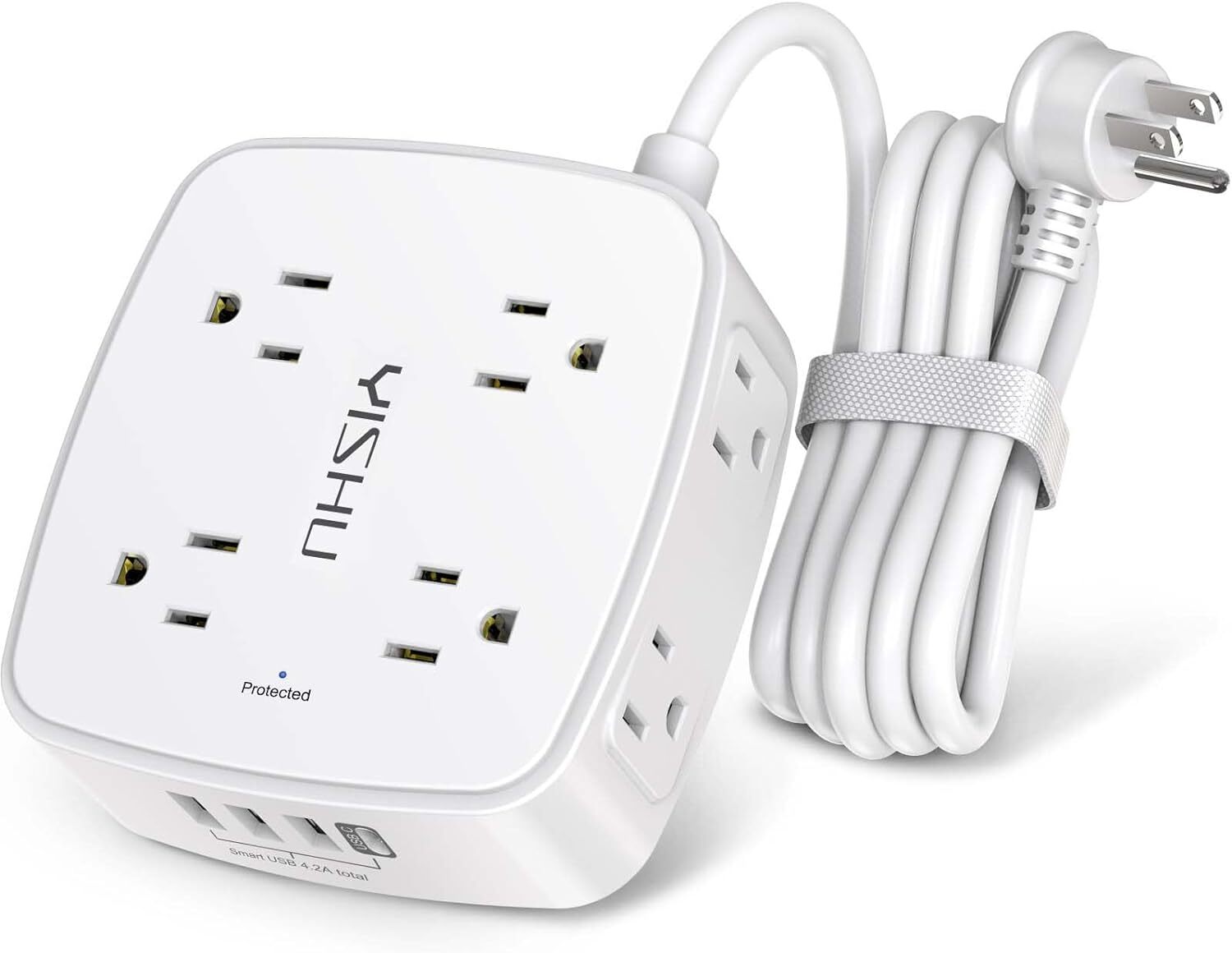 6 Ft Surge Protector Power Strip - 8 Widely Outlets with 4 USB Ports, 3 Side