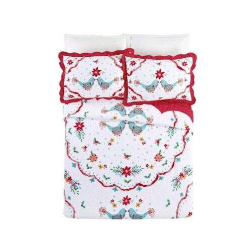 Pioneer Woman Mazie Bird King Quilt & Pillow Sham 3 PC Set Christmas White NWT