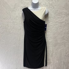 Chaps Wrap Dress Medium Black White Wedding Guest Elegant Event Party Sleeveless