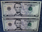 LOT OF TWO FIVE DOLLAR FEDERAL RESERVE NOTES WITH FOUR-OF-A-KIND SERIAL NUMBERS! — photo 1