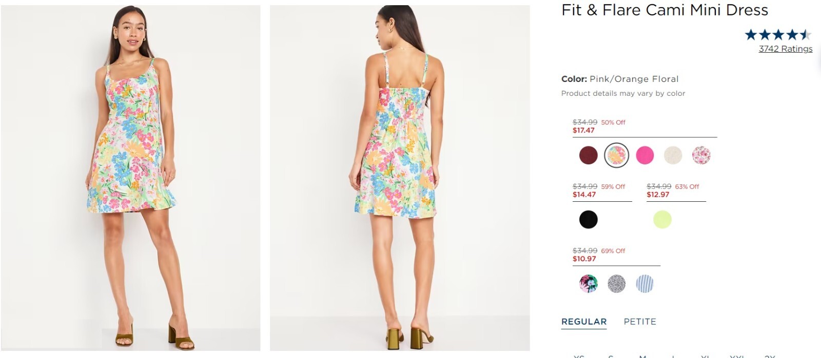 Old Navy Linen Cami Mini Dress Size XL Pockets Pink Orange Green Floral