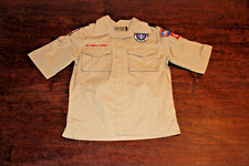 Boy Scouts of America BSA Youth Shirt Tan Medium Sewn Patches Short Sleeve