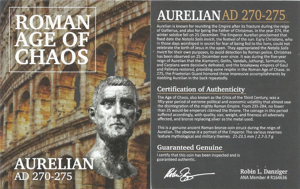 NGC VF Aurelian AD270 -275 Aurelianianus / Antoninianus NGC Ancients Certified - Image 3 of 3