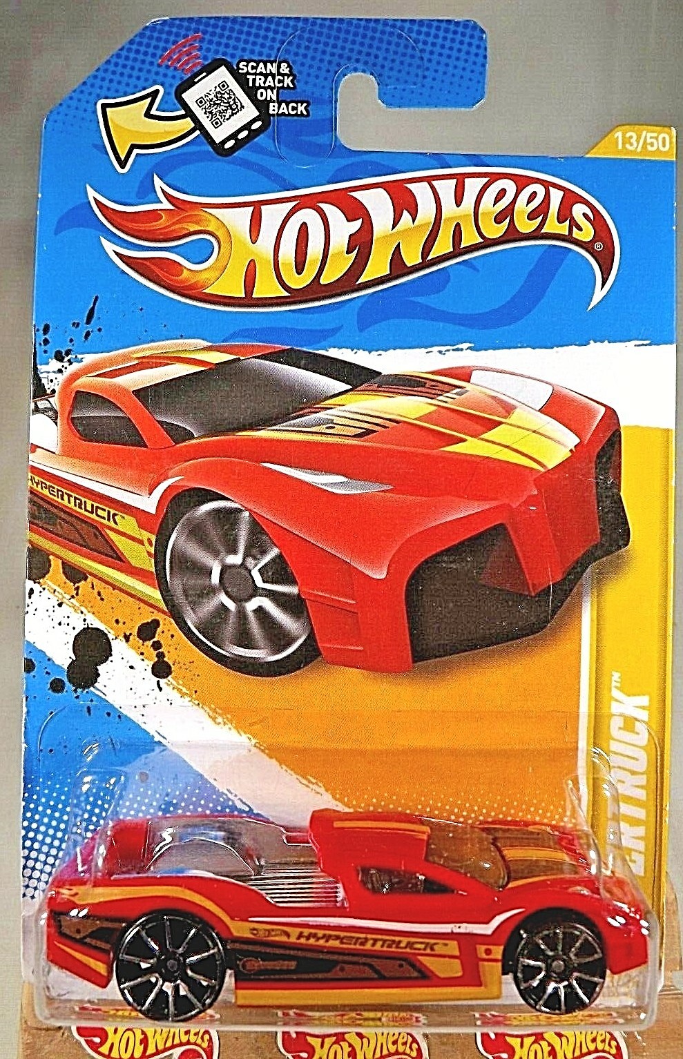 2012 Hot Wheels #13 New Models 13/50 HYPERTRUCK Red-Flt Blk Base w/ChromeTrap5Sp