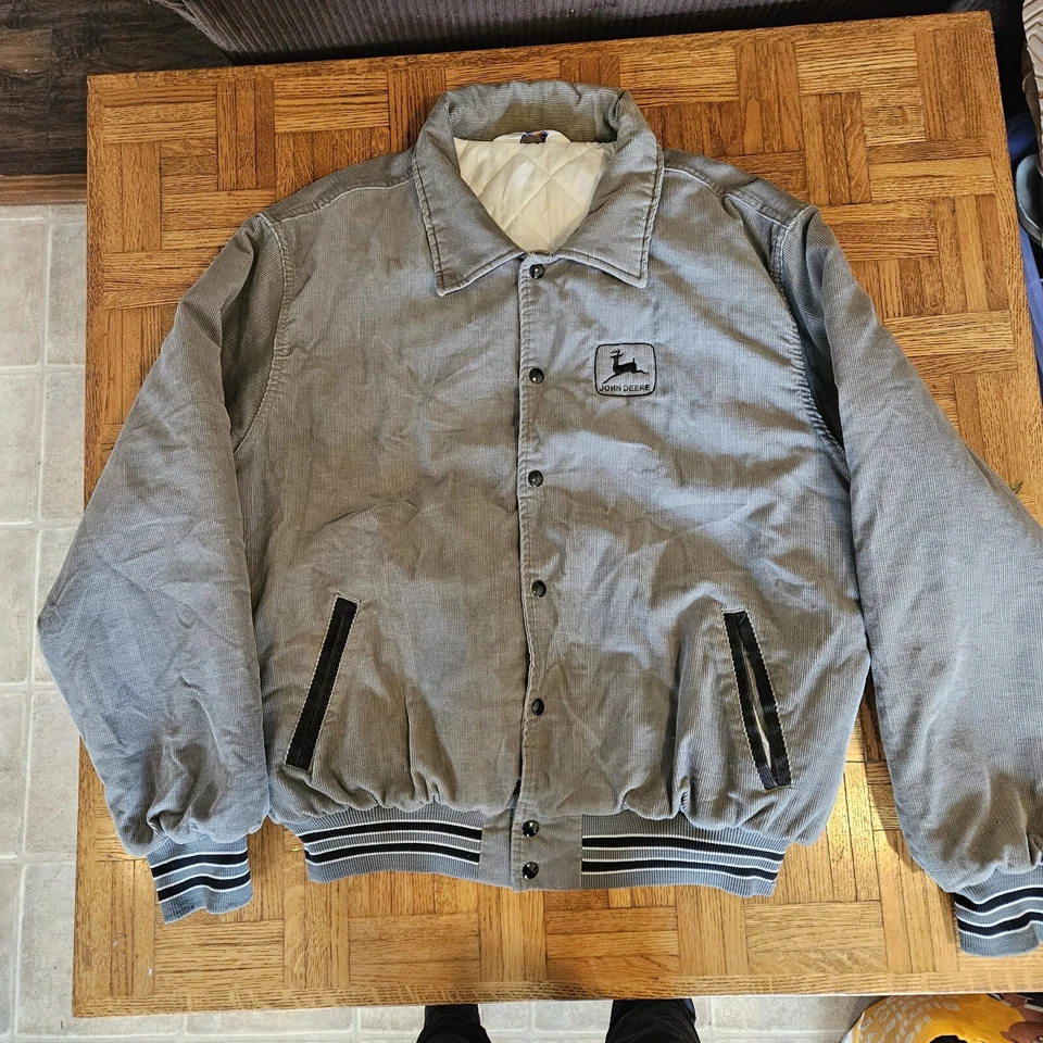 VTG Rennoc John Deere Gray Corduroy Bomber Jacket Quilted USA Made 2XLarge - Image 4 of 4