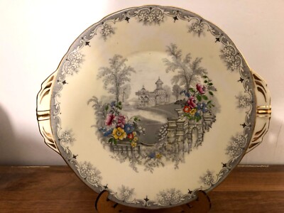 Vintage Aynsley Queens Garden Bone China Kuchen, Sandwichplatte