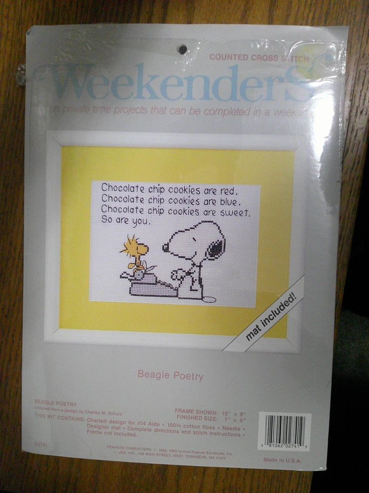 Vintage JCA Peanuts SNOOPY BEAGLE POETRY Counted Cross Stitch Kit  7x5 - Image 2 of 3