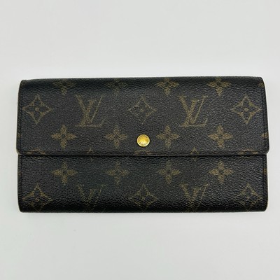 Louis Vuitton Wallet Brown Leather Monogram Long Button Zip Paris France LV Logo