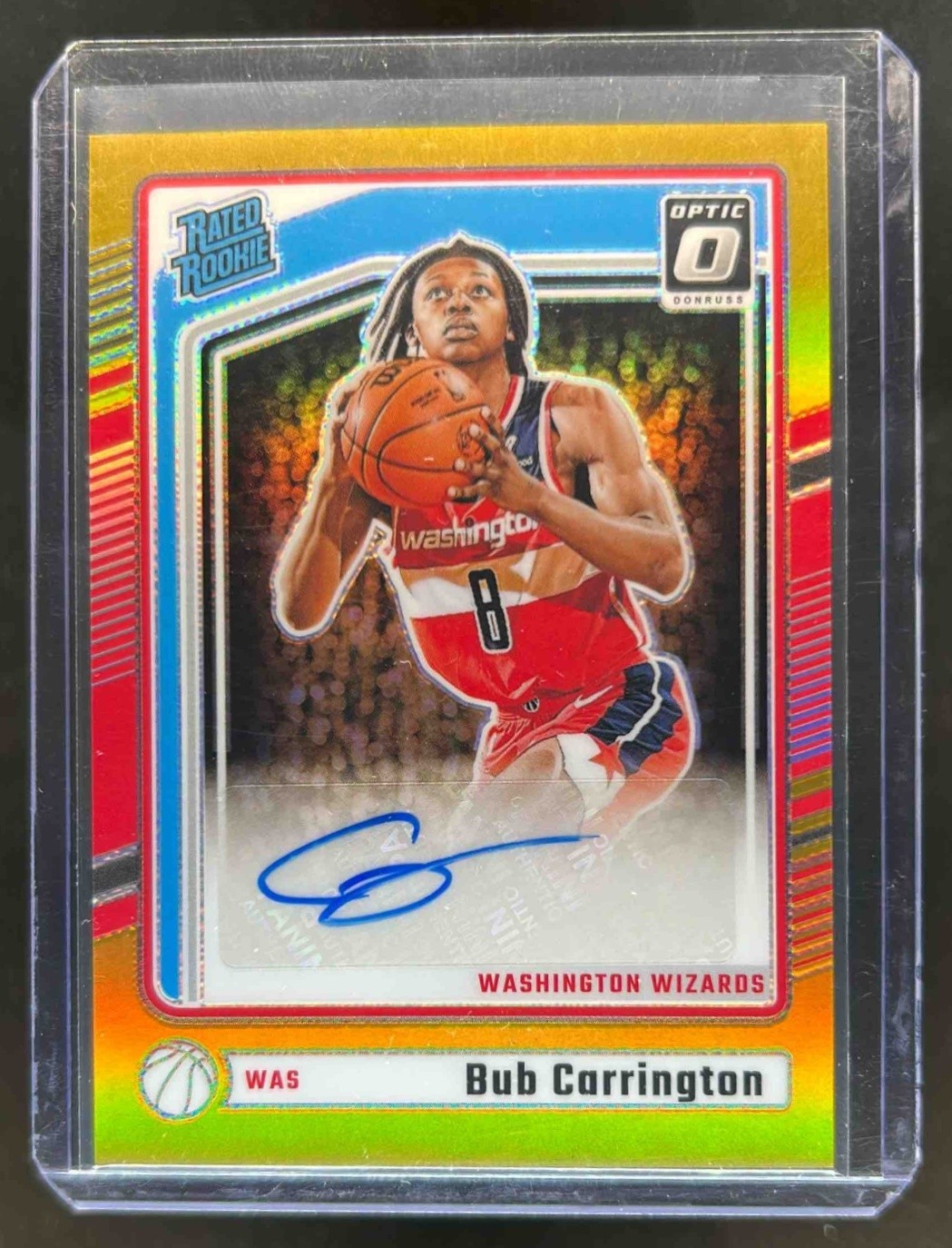 2024-25 Donruss Optic Bub Carrington Rated Rookie Gold RC Auto #3/10 Wizards