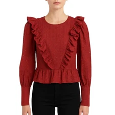 Robert Rodriguez Size 2 Designer Red Top Embroidered Eyelets Ruffles BOHO