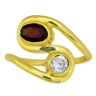 18K Gold Plated Natural Hessonite Garnet - Madagascar Ring s.6 Jewelry TR01323