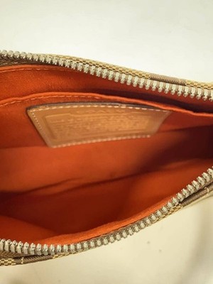 Coach Signature Demi mini Pouch Hand Bag Canvas Leather Beige 6094