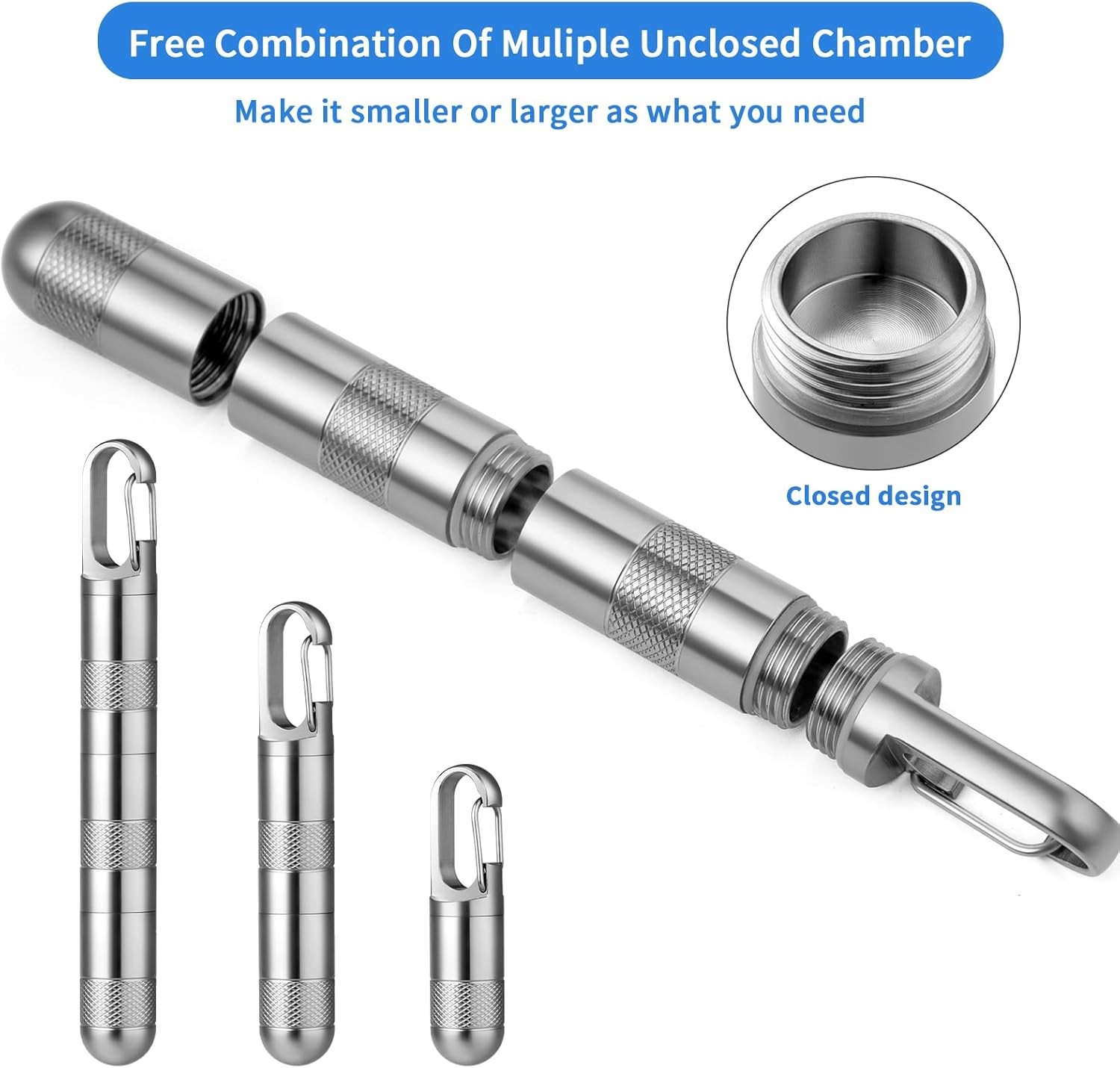 TISUR Small Titanium Pill Case,Keychain Gray Large -3.26 Inch 