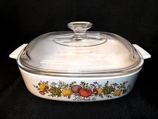 Vintage Corning Ware A-8-B Spice of Life L'ECHALOTE 8" x 8" x 2" w/PYREX Lid USA