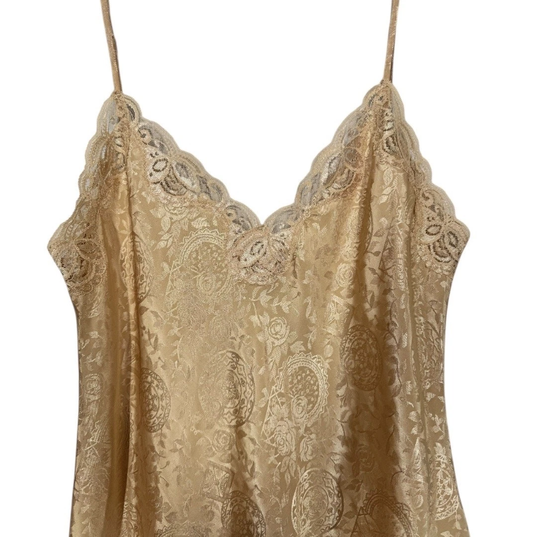 UNDERCOVER Camicia da notte vintage Victoria's Secret etichetta oro slip abito medio pizzo bordo marrone