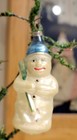 Winter Snowman, holding Green Broom.   Early 1900s German Glass Ornament — photo 4