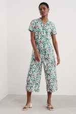 Seasalt Women's Regular Treen Cove Linen Jumpsuit Garden Flowers Dark Forage
