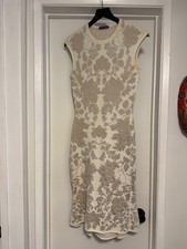 Alexander McQueen Ivory & Taupe Damask Jacquard Knit Dress — Made in Italy