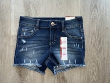 Justice Girls Distressed Classic Denim Jean Shorts Raw Hem Size 10 Soft Stretchy