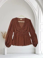 Max Studio Women’s Peplum Top Size Small Balloon Sleeve Boho Peasant $98