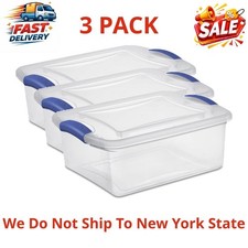 3 pack 15 Quart Clear Storage Bin, Latch Box Storage Container,Blue