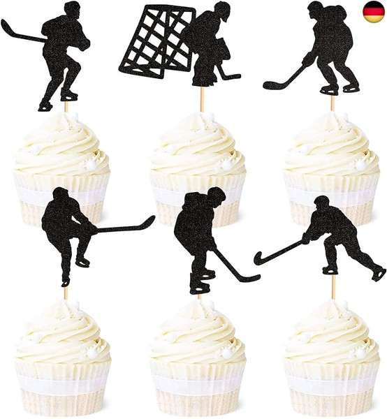Unimall Global 24 StüCk Glitzer Eishockey Cupcake Topper Sport Thema Party-image