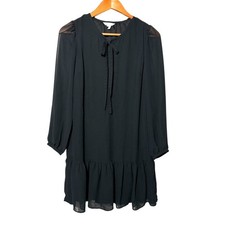 Draper James Black Long Sleeve Dress Tie Neck Ruffle Hem Sheer Size S