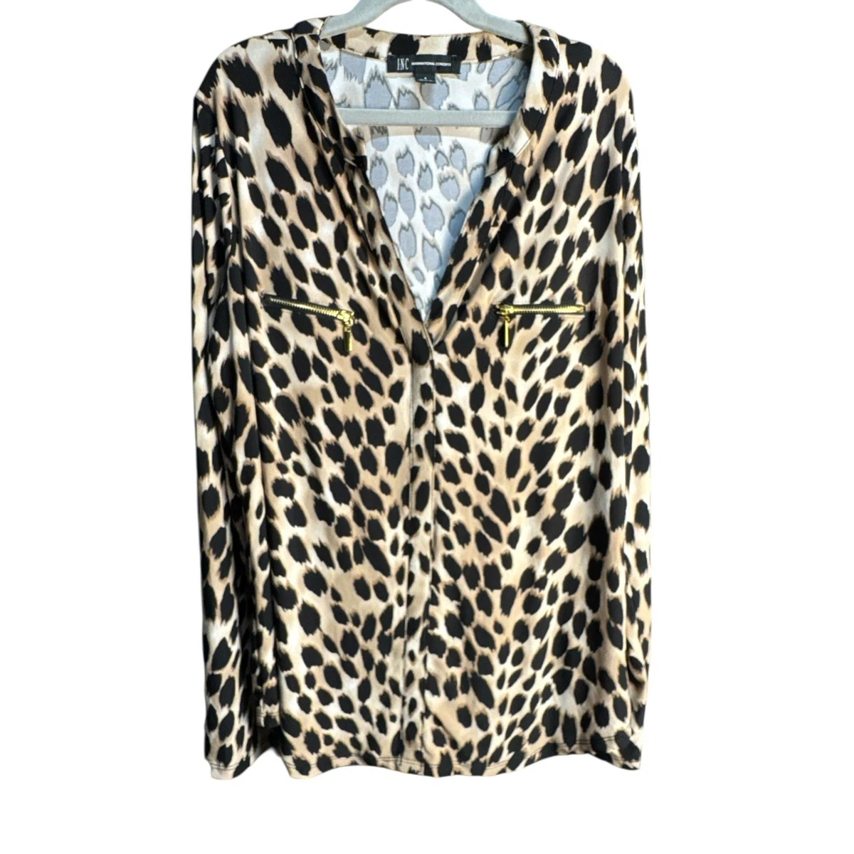 Top Mi-zippé Manches Longues INC International Concepts - Imprimé Animalier Noir Et Blanc - Taille 6 - Neuf étiqueté