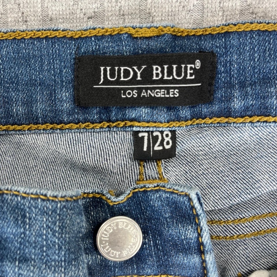 Judy Blue Distressed Cropped Dress Jeans Women 7/28X23 1/2 whiskered Blue - Image 2 of 4