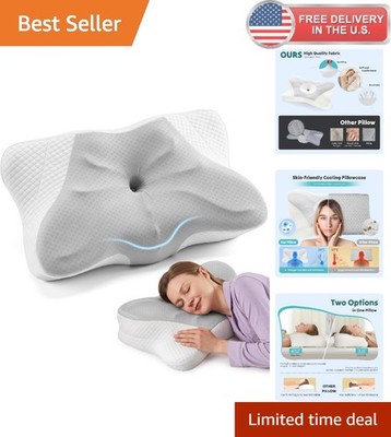 Queen Size Ergonomic Cervical Pillow with Cooling Memory Foam for Neck Pain