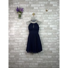 Speechless Blue Keyhole Fit Flare Dress Pearl Accent